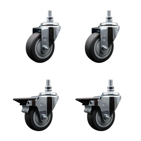 Service Caster 35 Inch Thermoplastic Rubber 12 Inch Threaded Stem Caster Set 2 Brakes SCC SCC-TS20S3514-TPRB-121315-2-PLB-2